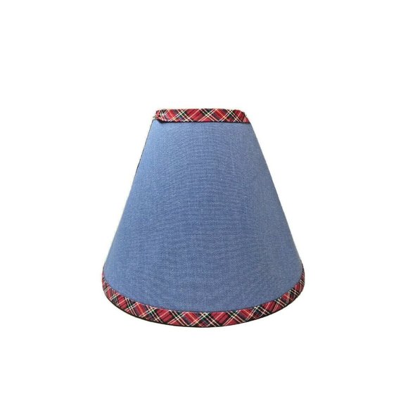 Vintage 1980s 90s Small Clip On Lampshade Denim Blue Red Plaid Empire Americana